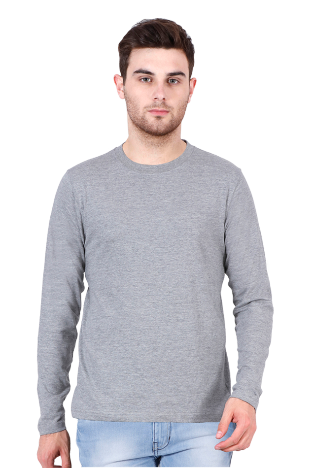 GREY MELANGE FULL SLEEVE PLAIN T-SHIRT