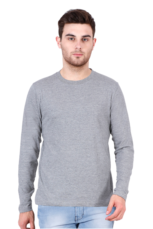 GREY MELANGE FULL SLEEVE PLAIN T-SHIRT