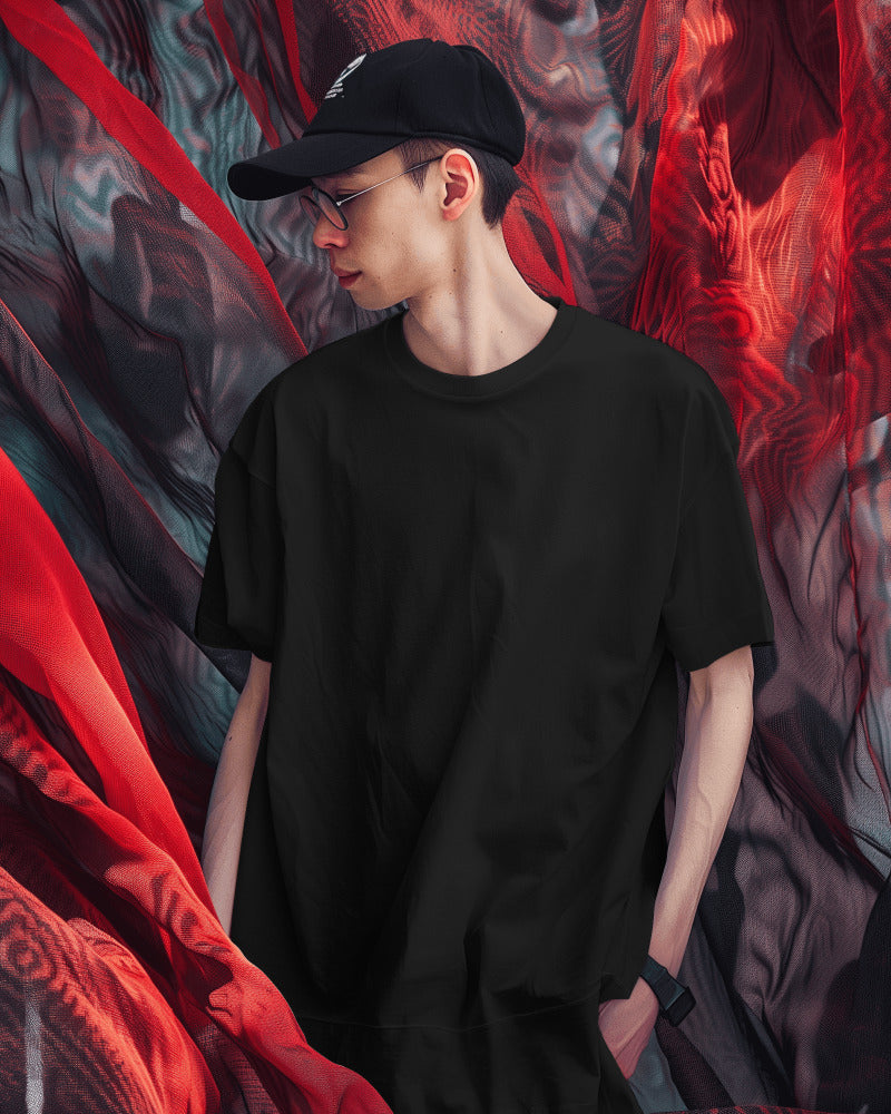 BLACK PLAIN FRENCH TERRY 280 GSM OVERSIZED TSHIRT