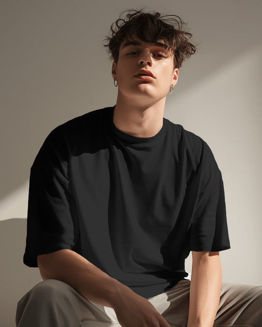 BLACK PLAIN FRENCH TERRY 280 GSM OVERSIZED TSHIRT