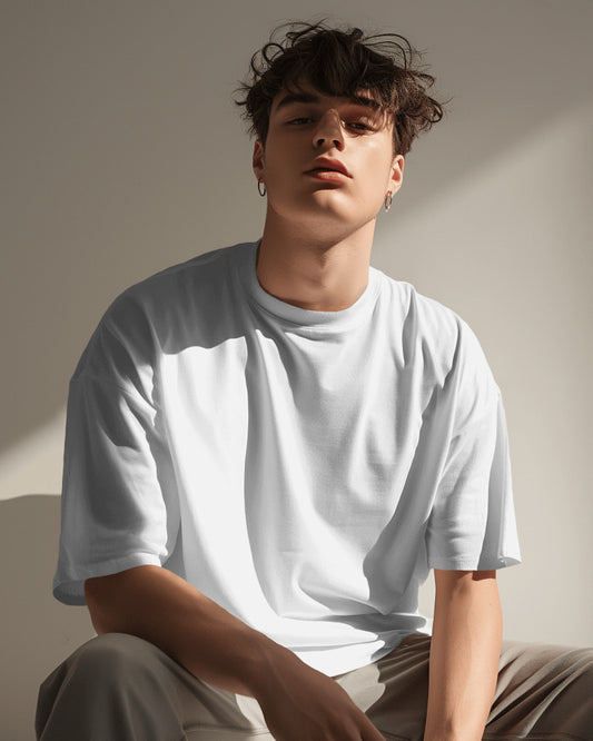 WHITE PLAIN FRENCH TERRY 280 GSM OVERSIZED TSHIRT