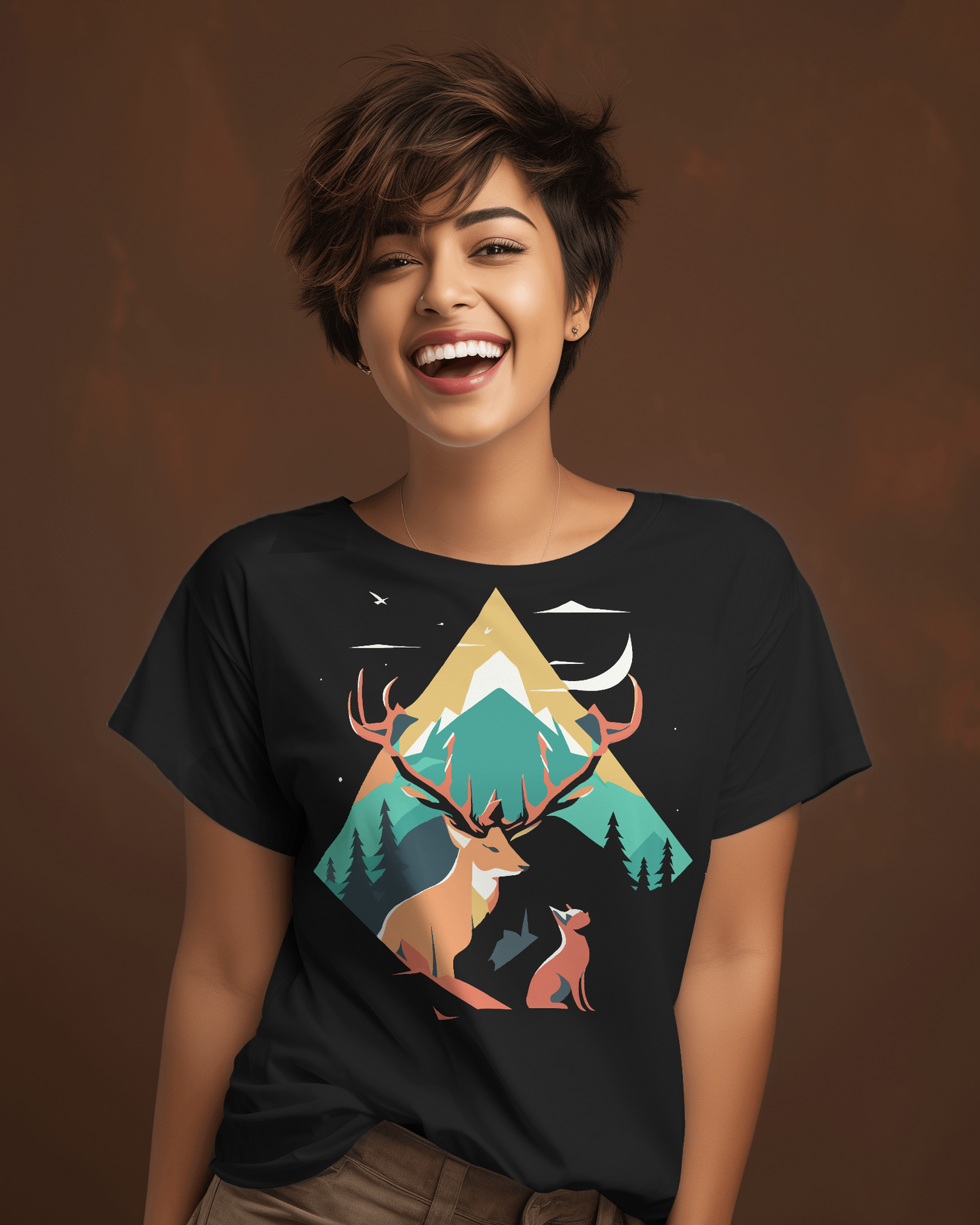 Mountain Majesty Tee: Reindeer & Cat Adventure